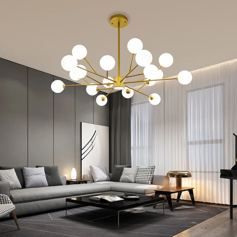 Axyaa Black Chandelier: Gold Lustres Glass Pendant Lights for Living Room, Bedroom, and Restaurant