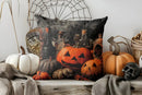 Halloween Pillow Cover Ghosts & Black Cat Design by Axyaa