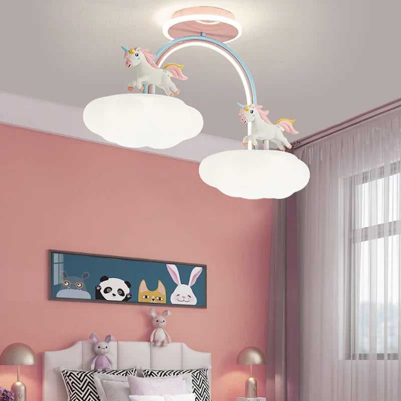 Axyaa Unicorn Cloud Chandelier with Remote Control for Children's Room