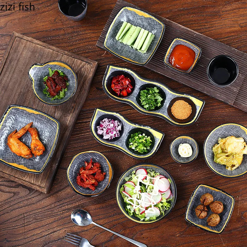 Axya Melamine Tableware Set: Plates, Bowls, & Dishes for Barbecue, Sushi, Snacks, & Desserts.