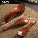 Axyaa Solid Wood Short Dinner Spoons Set - Handmade Japanese Wooden Tableware