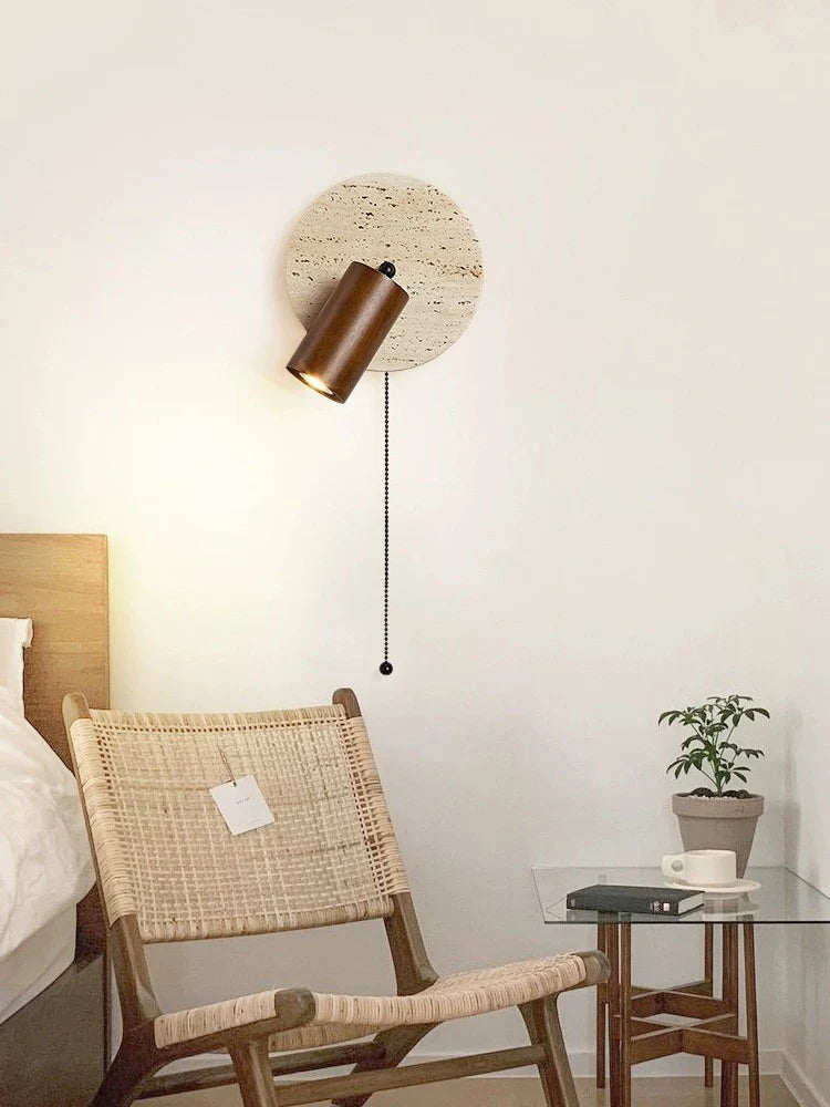 Axya Walnut Log Wood Stone Round Rotatable LED Spot Lights
