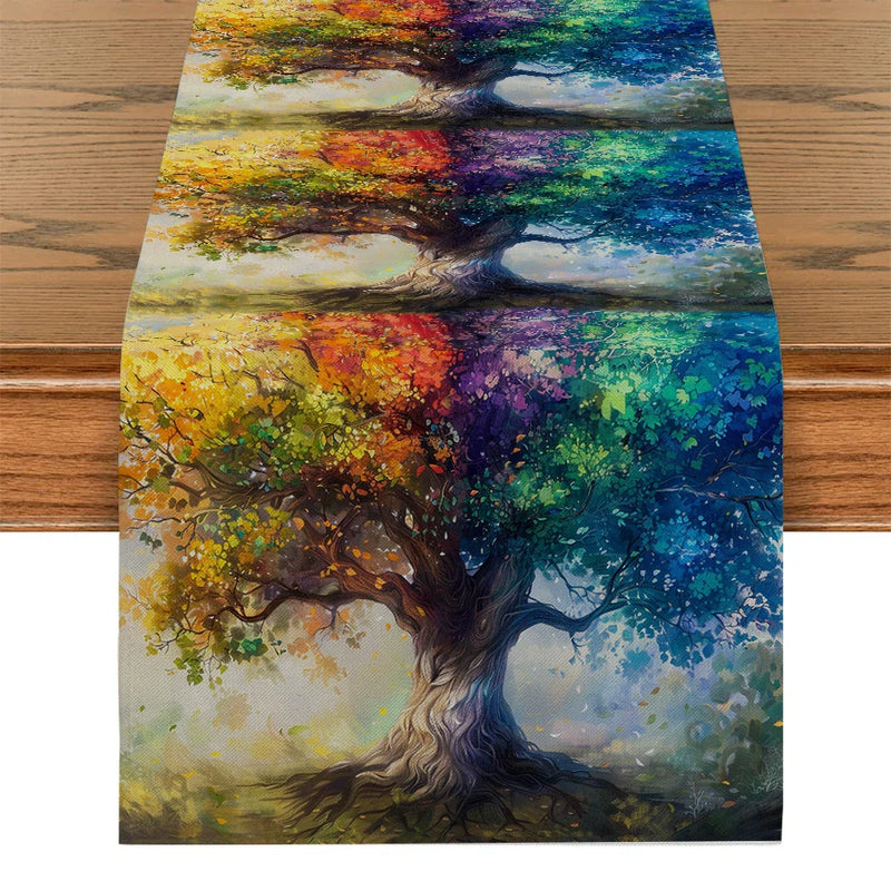 Axyaa Enchanted Forest Trees Table Runner Farmhouse Dining Decor Washable Long Cloth