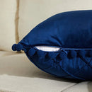Axyaa Boho Velvet Plaid Lumbar Pillow Covers with Pom-poms for Home Decor