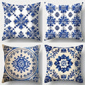 Axyaa Blue & White Patterned Sofa Cushion Covers Set, 17.7" Single-Sided Print