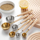 Axyaa Stainless Steel Measuring Cups & Spoons with Wooden Handle