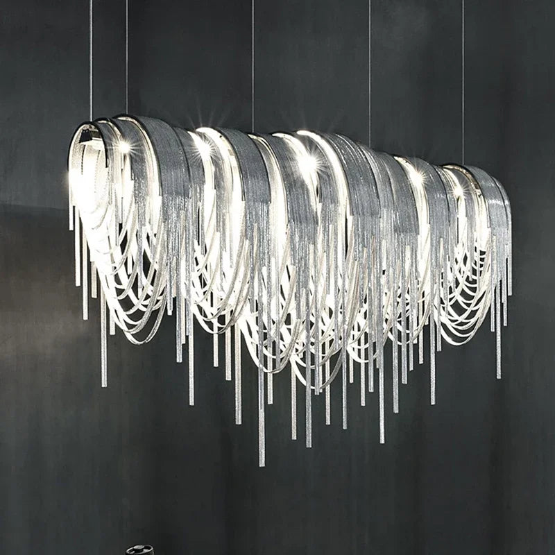 Axyaa Aluminum Tassel Chandeliers: Luxury LED Lighting for Dinning Room & Hotel Decor