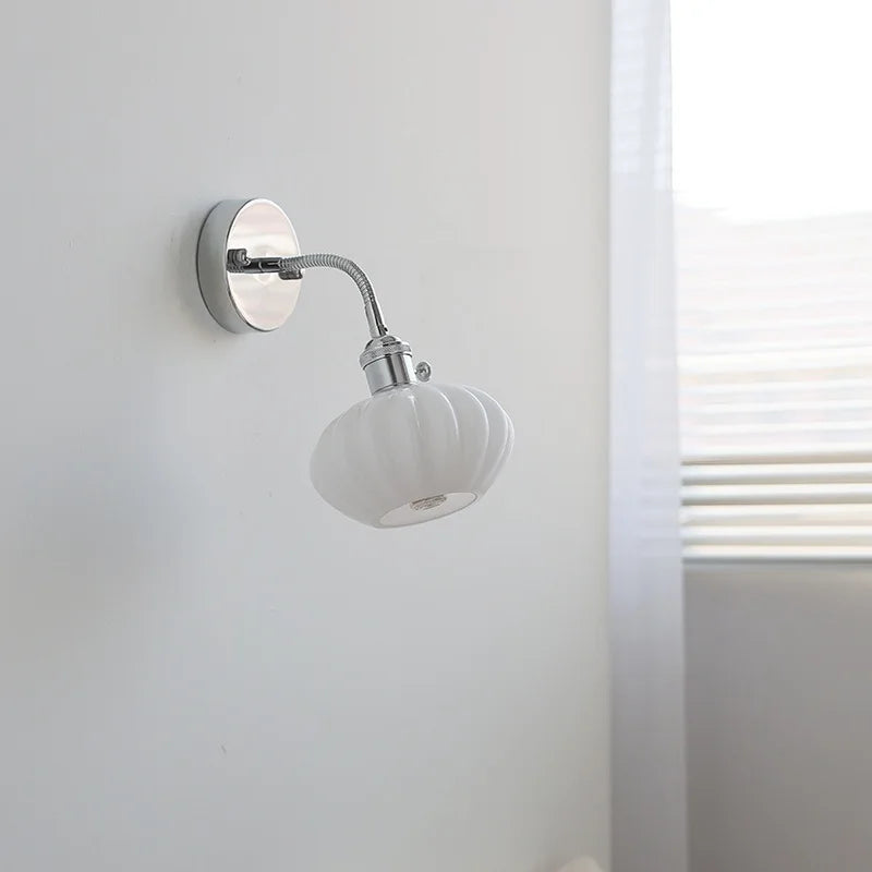 Axyaa Nordic LED Wall Sconce with Flexible Switch - White Glass Lampshade