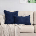 Lumbar Corduroy Boho Cushion Cover with Pom Pom Detail by Axyaa