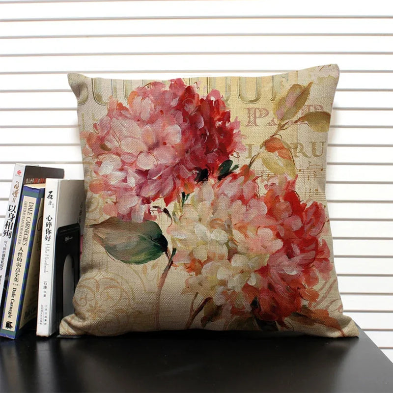 Axyaa Retro Flowers Pattern Cushion Cover - European & American Style Pillow Case