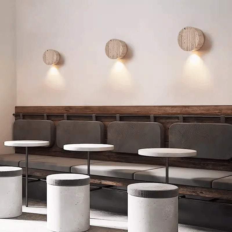 Axyaa Wabi Sabi LED Wall Light Yellow Travertine Stone Room Decoration
