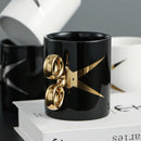 Axyaa Scissor Handle Coffee Cup with Camellia Flower Design