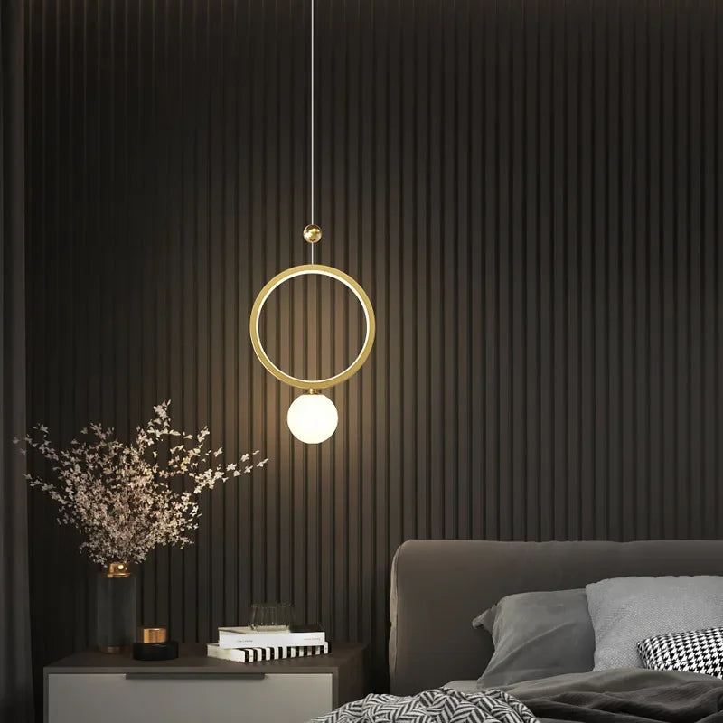 Axyaa Luxury Gold Ring LED Pendant Light for Home Decor