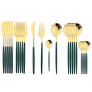 Golden Black Cutlery Set 24Pcs Stainless Steel Knife Fork Spoon Tableware Axyaa