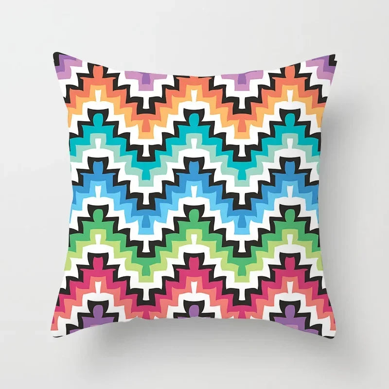 Geometric Nordic Cushion Cover in Yellow Red Blue for Sofa by Axyaa
