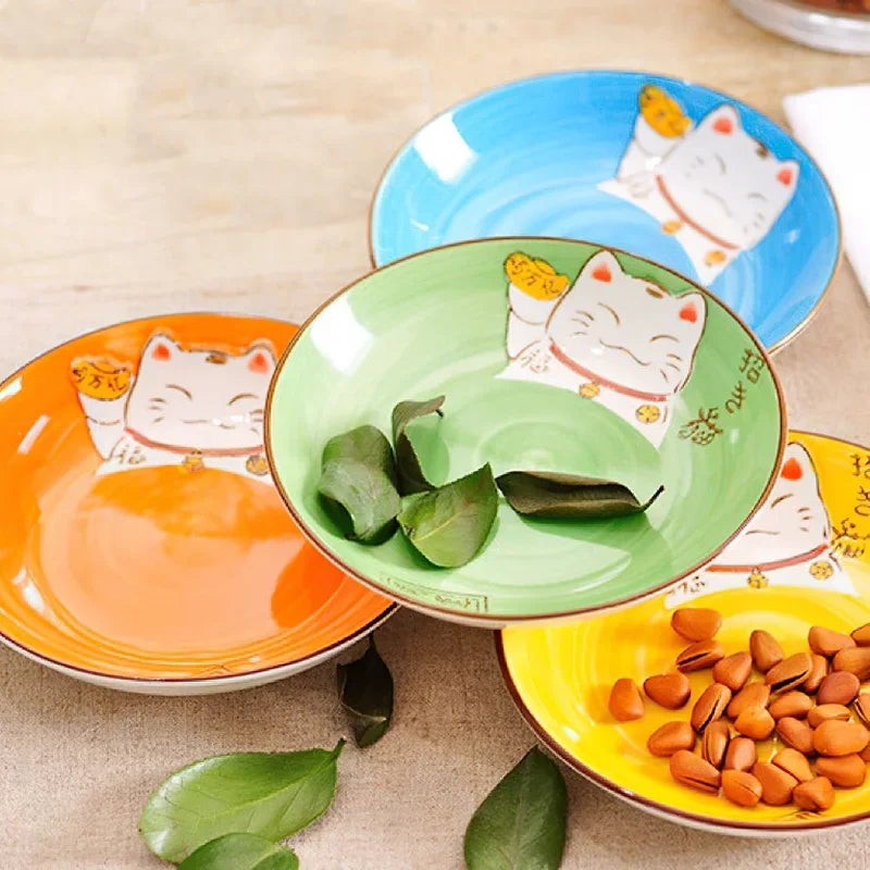 Axya Cute Cartoon Lucky Cat Ceramic Dining Plate