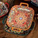 Axyaa Bohemian Double Ear Square Ceramic Plate 9-inch
