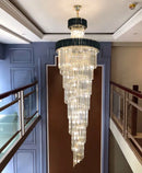Axyaa Elegant Crystal LED Chandelier - Modern Black Rotating Light for Living Room and Staircase