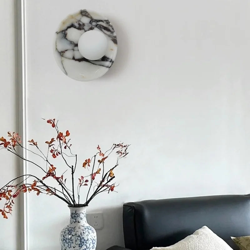 Axyaa Round Stone LED Wall Sconce Shower Light 220v White Ball Bulb Mirrors Stair Kitchen Bathroom