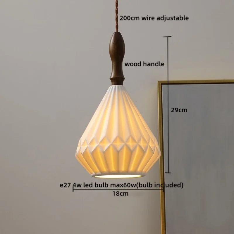 Axyaa Nordic LED Pendant Lights Ceramic Wood Hanging Lamp for Home Decor