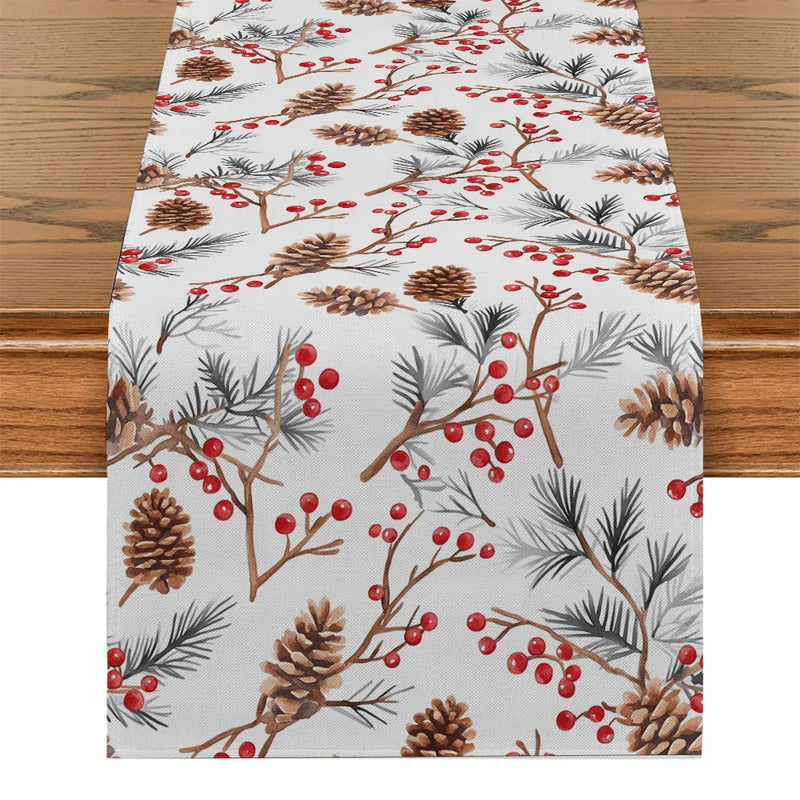 Festive Fir Pine Berry Table Runner by Axyaa for Dining & Party Decor