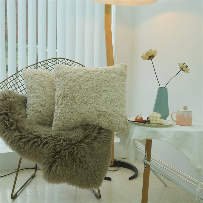 Beige Plush Pillow Cover 45*45cm - Axyaa Home Decor Essential