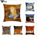 Axyaa Retro Cat Linen Pillowcase 45*45cm - Home & Sofa Decoration