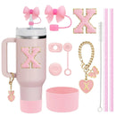 Axyaa 10-Piece Cup Accessories Set with Straws, Brush, Flower Charm, & Spill-Proof Stopper