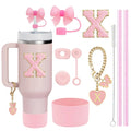Axyaa Stanley Cup Accessories Set with Straw, Brush, Flower Charm, Stopper, and Boot.