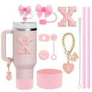 Axyaa Stanley Cup Accessories Set with Straw, Brush, Flower Charm, Stopper, and Boot.