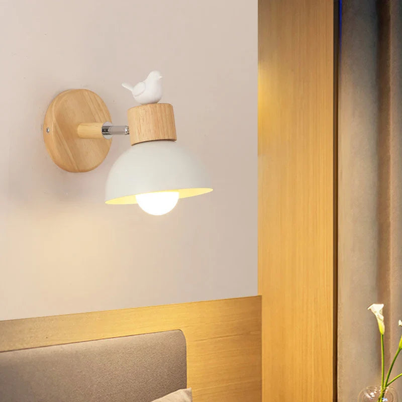 Axyaa Nordic LED Wooden Iron Wall Sconce for Bedroom, Balcony & Staircase