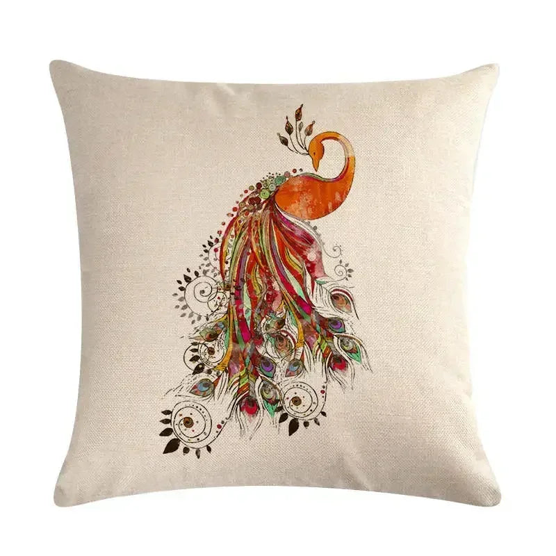 Peacock Linen Cushion Cover 45*45cm by Axyaa