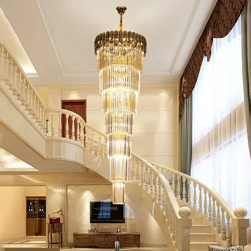 Axyaa Modern Crystal LED Chandelier for Living Room, Staircase, Villa Large Pendant Lamp