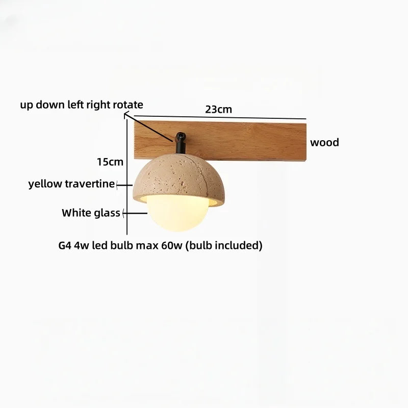 Axyaa White Glass LED Wall Sconce Lamp Yellow Travertine Stone Mirror Light
