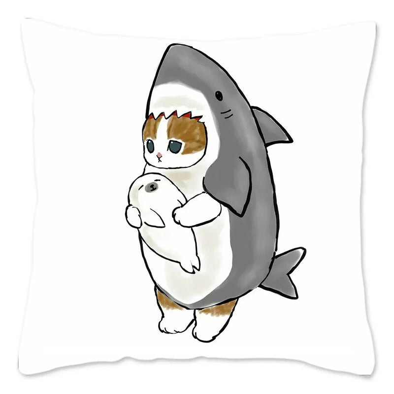 Axyaa Cat Shark Pillow Case: Kawaii Sofa Cushion Cover 45x45cm