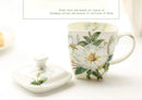 Axyaa Green Camellia Bone  Coffee Cup Porcelain Nespresso Tumbler White Ceramic Mug