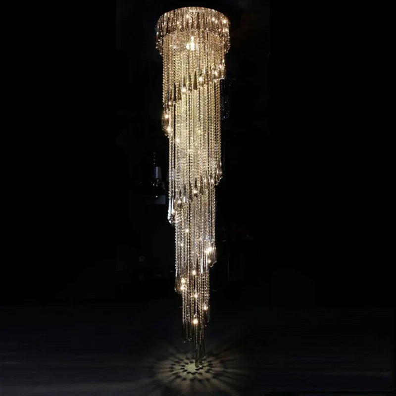 Axyaa Smoky Gray Crystal Chandelier: Modern Luxury Stairway & Corridor Lighting