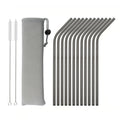 Axyaa Stainless Steel Reusable Metal Drinking Straws Set with Cleaner Brush