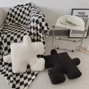Axyaa Teddy Velvet Jigsaw Seat Cushion - White & Black Soft Back Pillow