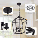 Axyaa Retro Industrial Bird Cage Candle Chandelier in Black Wood Color