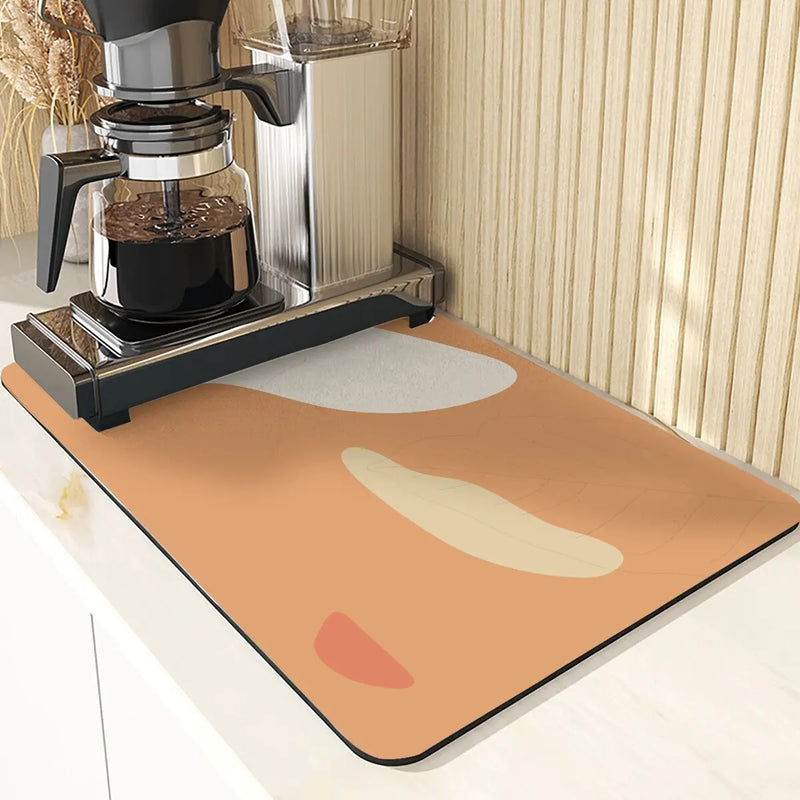 Axyaa Diatomite Kitchen Mat: Flowers Pattern Table Decor & Cup Holder