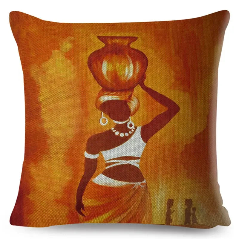 Axyaa Abstract African Woman Decorative Cotton Linen Cushion Cover
