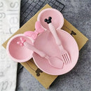 Axyaa Kids Wheat Straw Tableware Set: Plate, Bowl, Spoon, Fork - Kindergarten Feeding Essentials