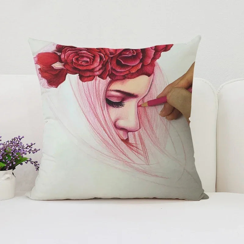 Axyaa Rose Print Pillow Cover - Romantic Home Decor & Gift
