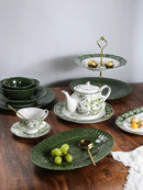 Axya Vintage Green Dining Set with Handcarved Ceramic Bowl - Kitchenware for Stylish Dining