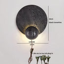 Axyaa Black Traverine LED Pull Chain Wall Light - Modern Wabi Sabi Bedside Lamp