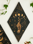 Axyaa Black Moon Phase Rhomboid Wooden Wall Decor - Boho Witch Aesthetic Wall Art
