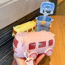Axyaa Bus-Shaped Children's Sippy Cup with Strap: Cute, Portable, Anti-Fall Drinking Bottle