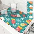 Christmas Gloves Snowflake Drying Mat by Axyaa: Non-Slip Absorbent Table Mat