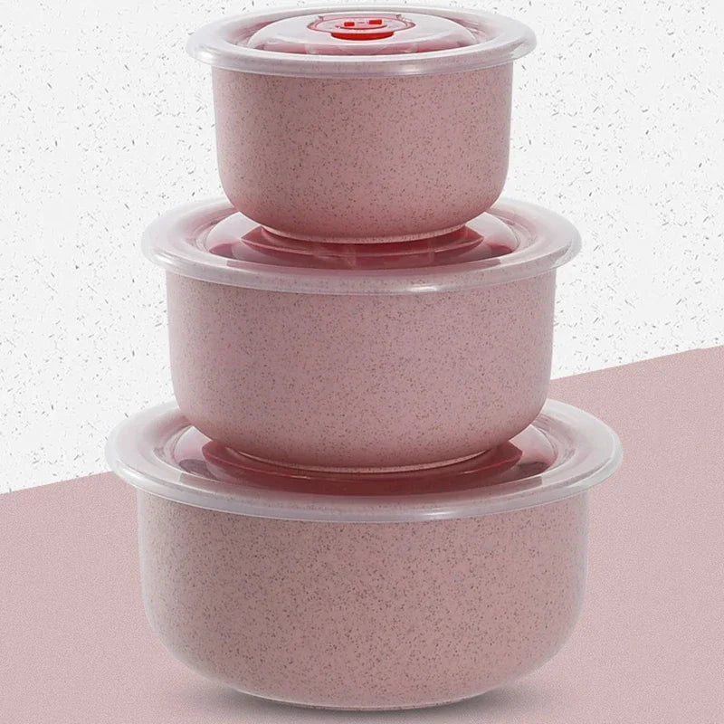Axyaa Wheat Straw Fresh-Keeping Bowl Set with Lid - Microwaveable Round Lunch Box